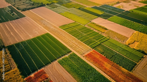 A view of field areas with different shades of color creating bright spots and patterns.