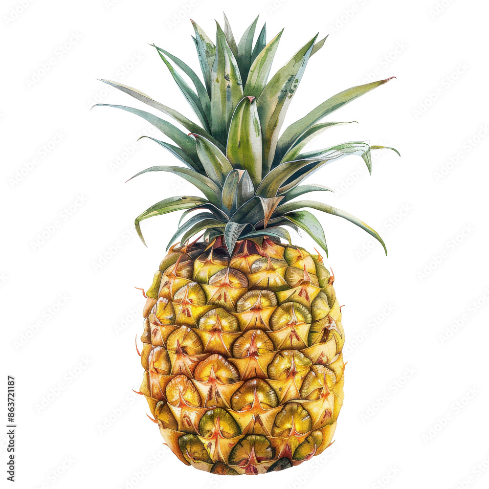 Fototapeta premium Freshly harvested pineapple isolated on a white background, showcasing vibrant color and texture.