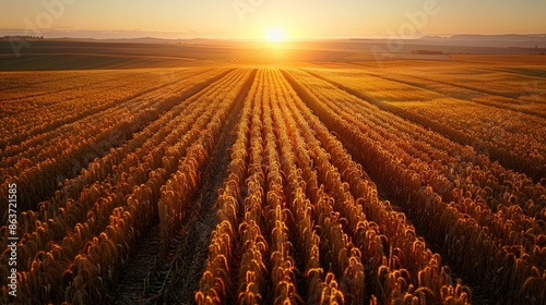 Golden fields dotted with grain crops