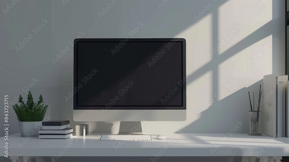 Fototapeta premium Background of a simple room with a desktop computer.