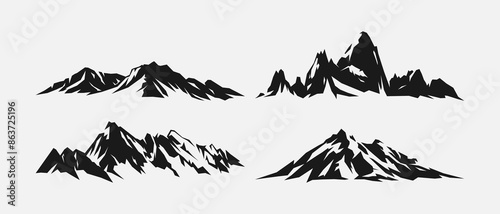 Set silhouettes of mountains. Rocky mountain, ice mountain, landscape, environment concept. Vector illustration.