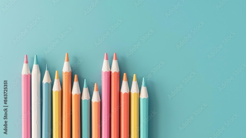 Pencils flat design top view back to school theme 3D render vivid Pencils flat design top view back to school theme 3D render vivid