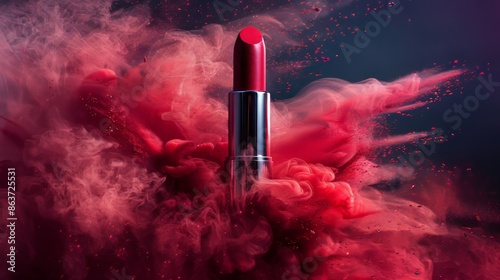 Against a background of red dust, lipstick is seen