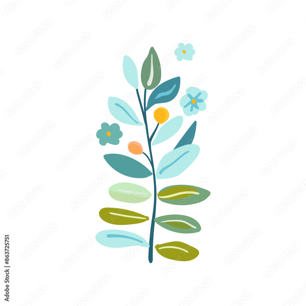 A minimalist representation of a branch with delicate leaves. Ideal for print, decoration, poster printing, and home decor.