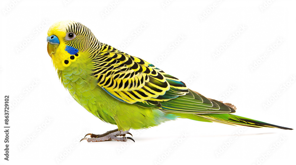 Fototapeta premium Green budgerigar isolated on white background