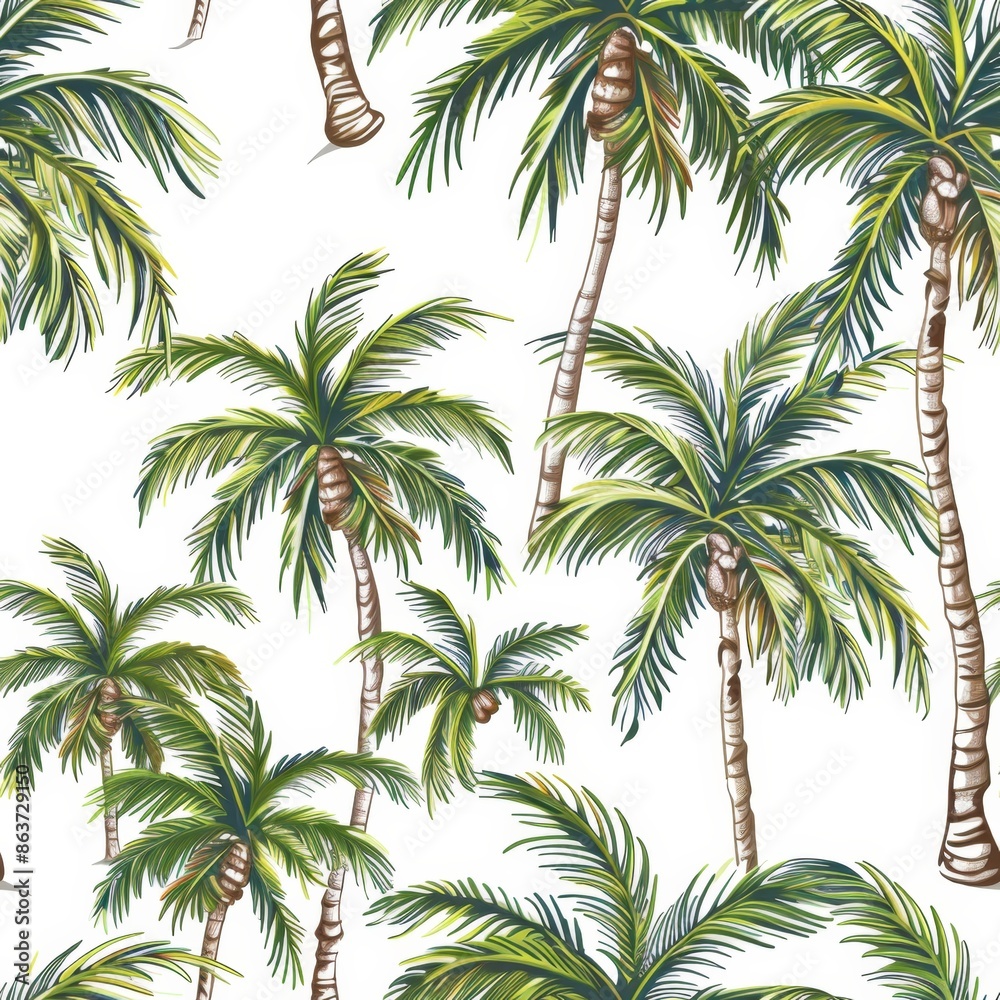 Tropical vibes seamless pattern with palm trees on white background. Design for fabric, wallpaper, wrapping paper, invitation card, summer print Tropical vibes seamless pattern with palm trees on white background. Design for fabric, wallpaper, wrapping paper, invitation card, summer print