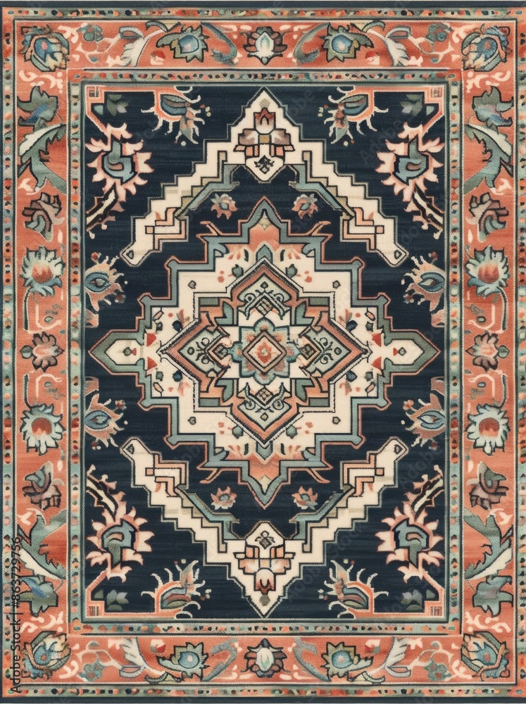 It's a traditional carpet design with an ornate medallion in the center, It's a traditional carpet design with an ornate medallion in the center,