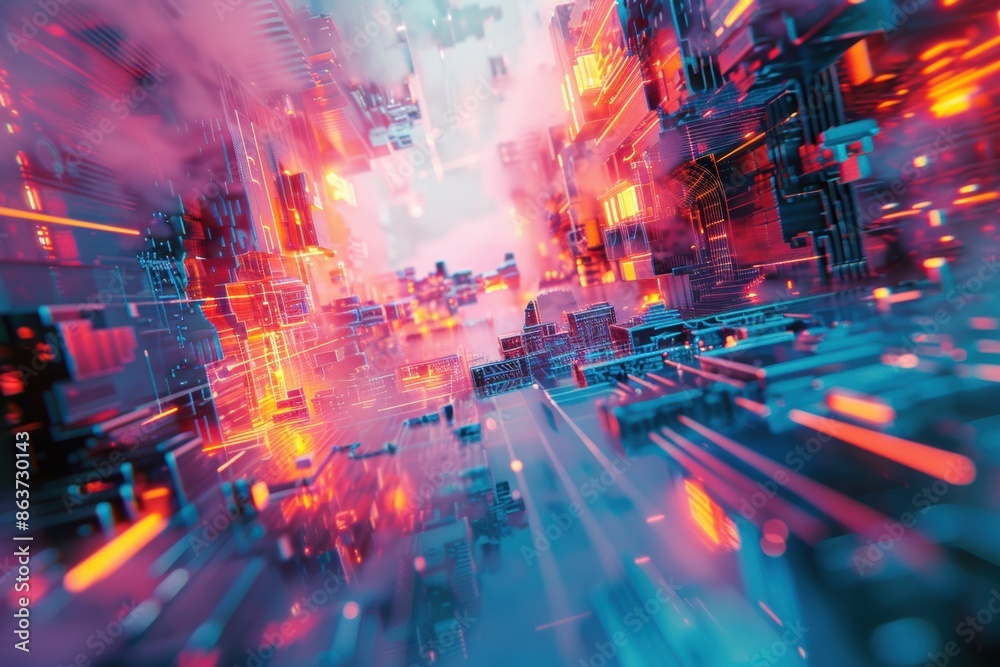 Obraz premium Digital Cityscape at Dusk