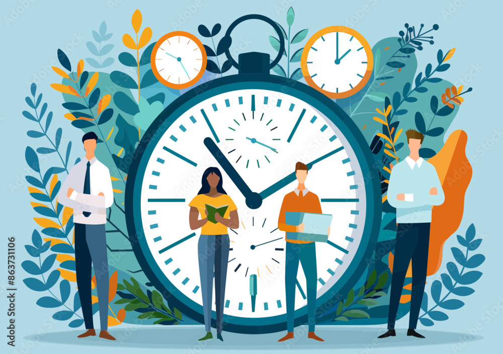 Customer Support Team Providing 24-Hour Online Technical Assistance Illustration with Diverse Operators and Clock Background Customer Support Team Providing 24-Hour Online Technical Assistance Illustration with Diverse Operators and Clock Background