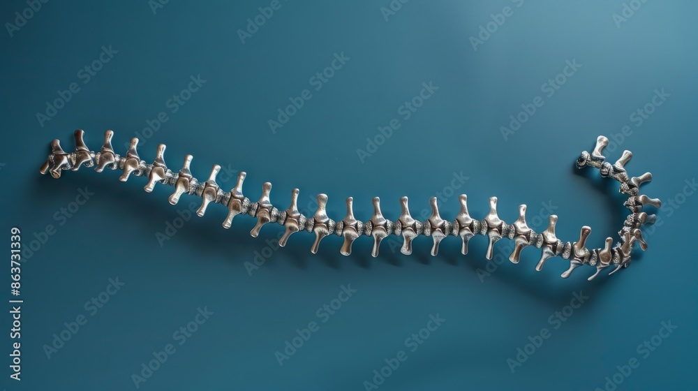 Obraz premium Silver spine chain, blue background