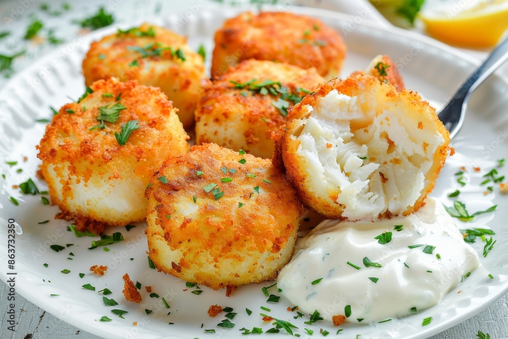 Halibut Cutlets or Fish Cakes with Cream Cheese Isolated Halibut Cutlets or Fish Cakes with Cream Cheese Isolated