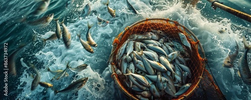 A fishing net full of fish