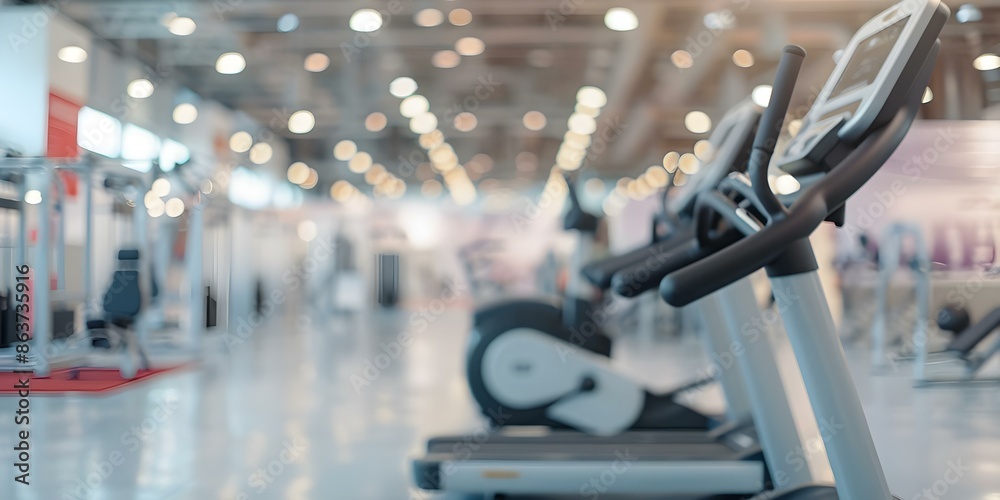 Obraz premium Health Fitness Convention Workout Equipment, Nutrition Displays, Wellness Seminars, and Scenic Destinations. Concept Fitness Equipment, Nutrition Education, Wellness Workshops, Scenic Destinations