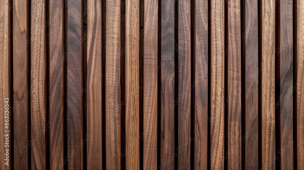 High-resolution vertical walnut wood slat texture for elegant interior design, background, or pattern with natural grain detail. High-resolution vertical walnut wood slat texture for elegant interior design, background, or pattern with natural grain detail.