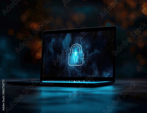 Laptop With Padlock Displaying Digital Security