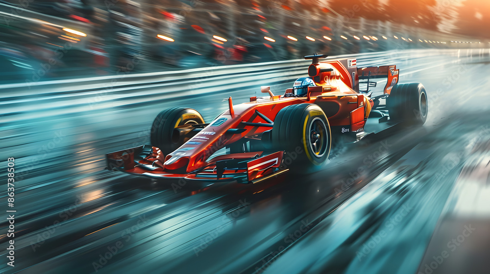 Colourful neon race car on the race track Colourful neon race car on the race track