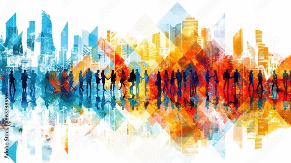 Business collage with professionals, handshakes, cityscapes, and collaboration in geometric pattern. Business collage with professionals, handshakes, cityscapes, and collaboration in geometric pattern.