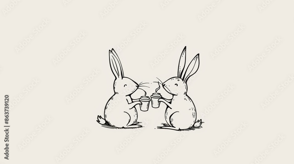 A couple of rabbits standing next to each other