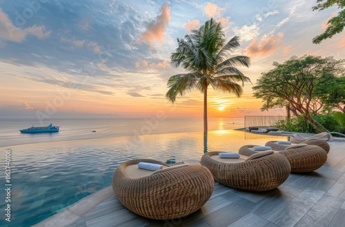Tropical Sunset View From Poolside Lounger