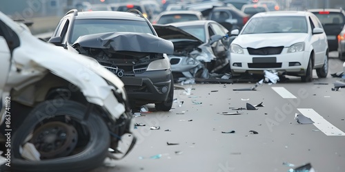 Highway pileup involving multiple vehicles emergency response and traffic chaos. Concept Highway Pileup, Multiple Vehicles, Emergency Response, Traffic Chaos, Highway Safety photo