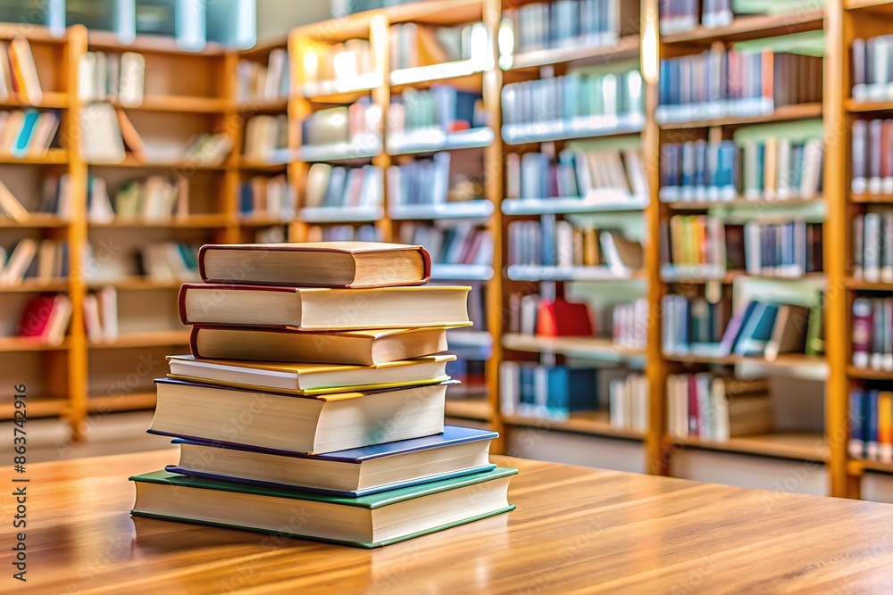 Stack of Books in Library. Stack of Books in Library.