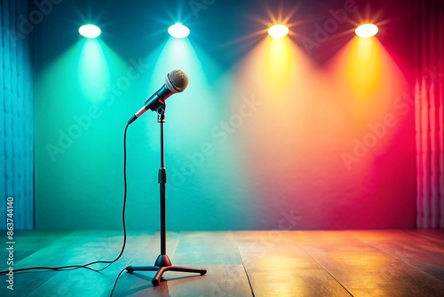 Microphone on a Stage with Spotlights.