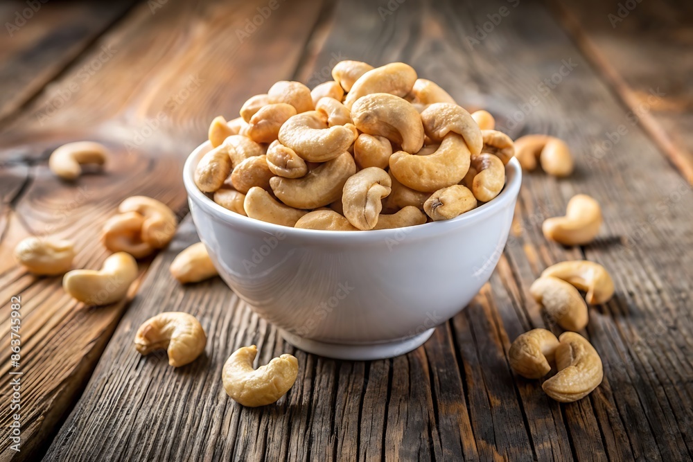 Cashew Nuts in a Bowl on Wooden Table. Cashew Nuts in a Bowl on Wooden Table.
