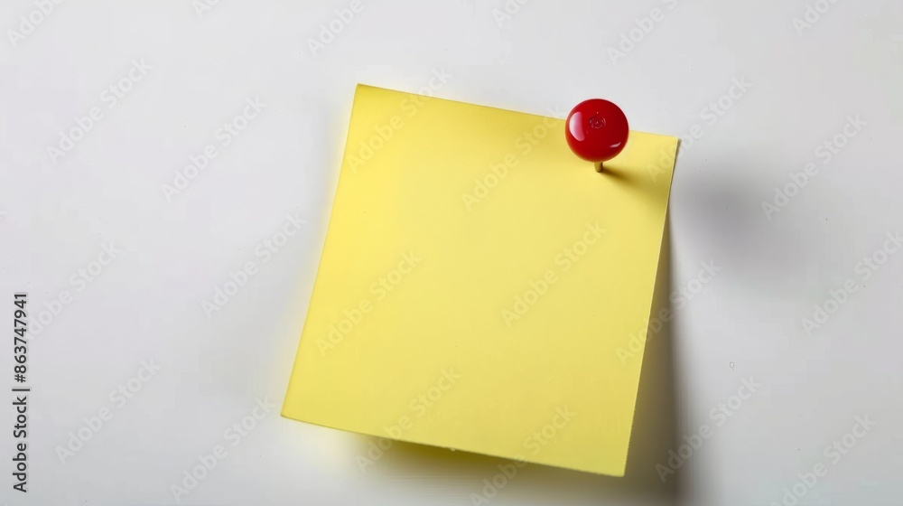 Yellow sticker note with red pin isolated on white background Yellow sticker note with red pin isolated on white background
