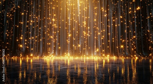 Golden Light Curtain With Sparkling Reflections