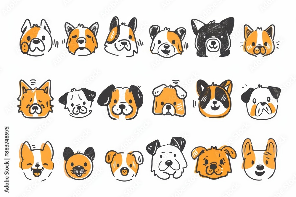 Dogs Doodle Set, Pet Animal Symbols, Hand Drawn Puppy Icons Silhouettes, Sketched Dog Character Dogs Doodle Set, Pet Animal Symbols, Hand Drawn Puppy Icons Silhouettes, Sketched Dog Character