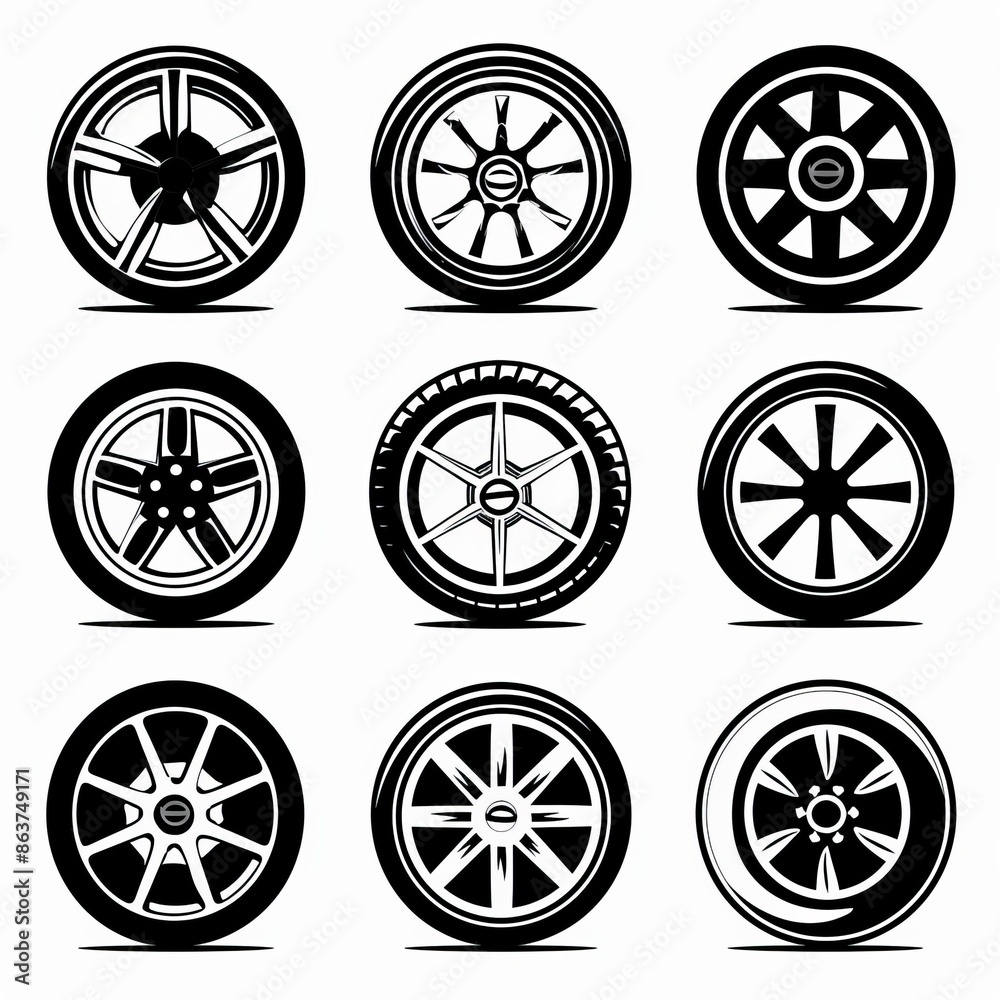 Car wheels icon, tire silhouettes, rim symbol, auto wheels sign, car tyre pictograms, minimal Car wheels icon, tire silhouettes, rim symbol, auto wheels sign, car tyre pictograms, minimal