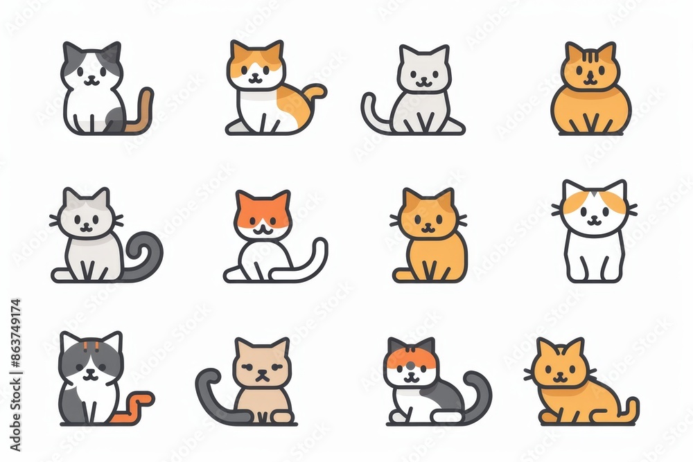 Cat flat icon, minimal kitten symbol, kitty sign isolated, pet pictogram, cat set on white Cat flat icon, minimal kitten symbol, kitty sign isolated, pet pictogram, cat set on white