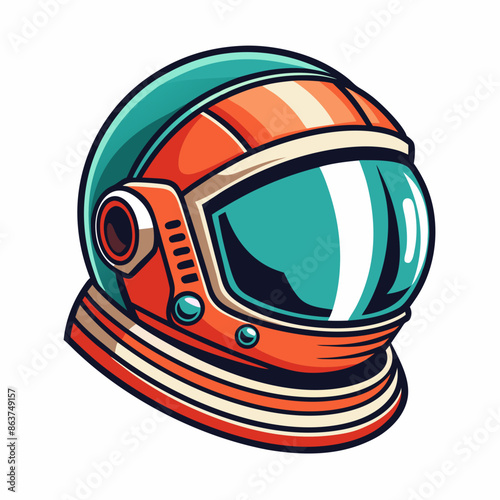 colorful retro tshirt design, space theme, astronaut helmet photo