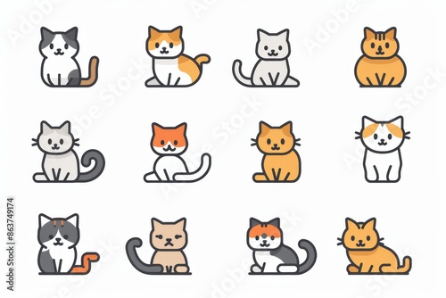 Cat flat icon, minimal kitten symbol, kitty sign isolated, pet pictogram, cat set on white
