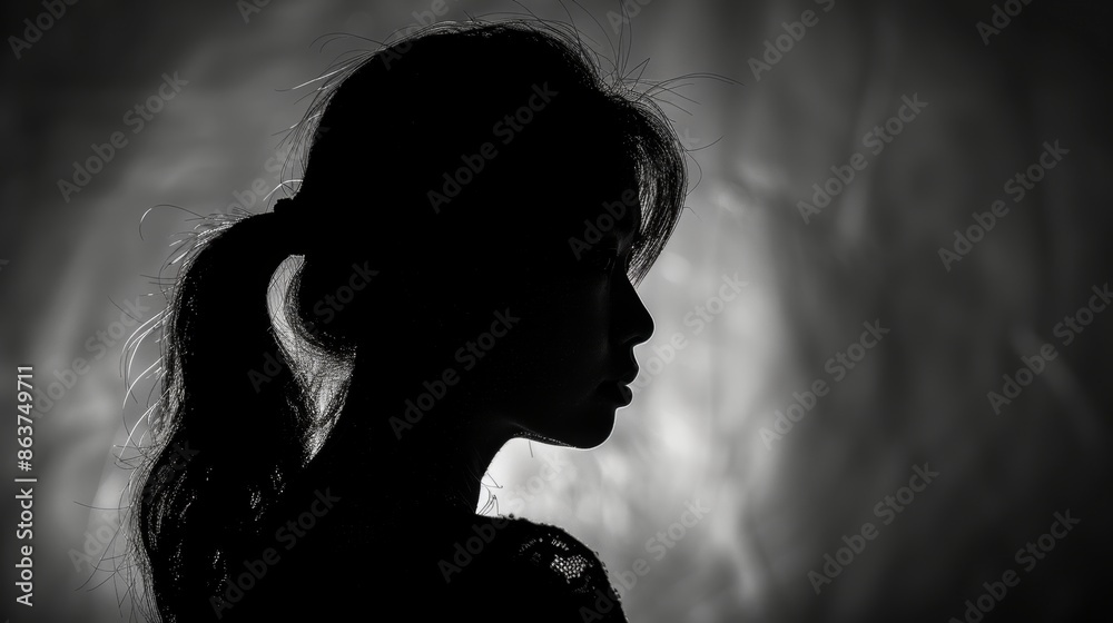 Lonely Asian woman in silhouette photo, feeling alone Asian, loneliness