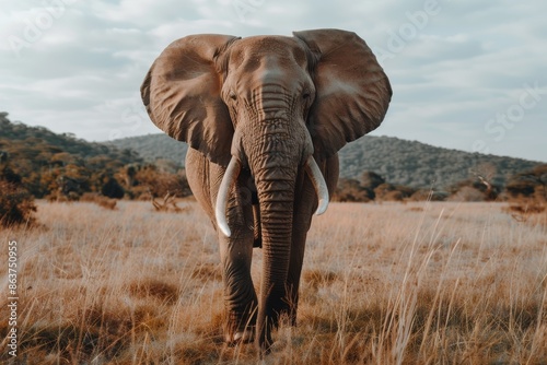 An African Elephant Stands Tall in the Savanna Grass