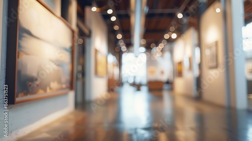 Wallpaper Mural A fully blurred shot of a loft hallway with artwork on the walls and contemporary lighting fixtures Torontodigital.ca