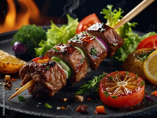 Mediterranean cuisine, savory Kabab Kabap, cinematic food photography  photo