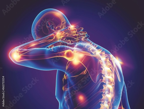 Person holding shoulder in pain, inflammation illustration represents arthritis or tendonitis medical concepts
