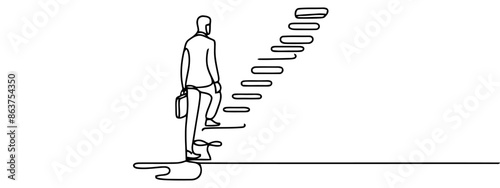 a person climbs the stairs in one line