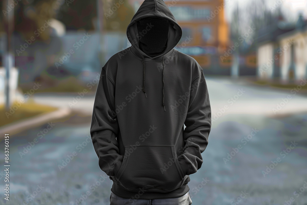 Mannequin wearing black blank hoodie as a mockup for print on demand services Mannequin wearing black blank hoodie as a mockup for print on demand services
