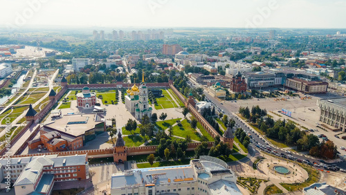 Tula, Russia. Tula Kremlin. Pedestrian street Metallistov. General panorama of the city from the air, Aerial View