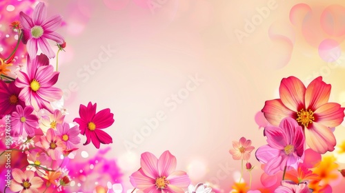 A flowery background with a pink and orange flower in the foreground