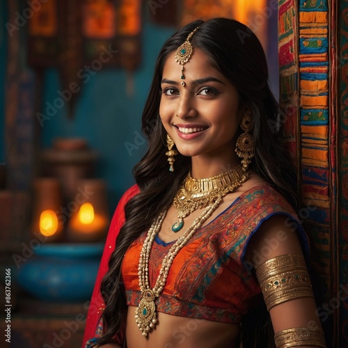 A Traditional Indian Girl Portrait with Attire 