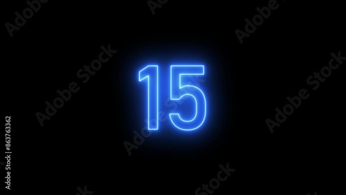 Abstract neon 0 to 60 second timer countdown number animation 4k video . photo