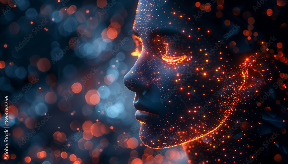 Abstract digital human body shape from glowing particles and lines on ...