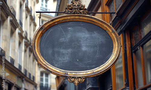 Fototapeta Naklejka Na Ścianę i Meble -  Old empty sign hanging on a building facade in paris