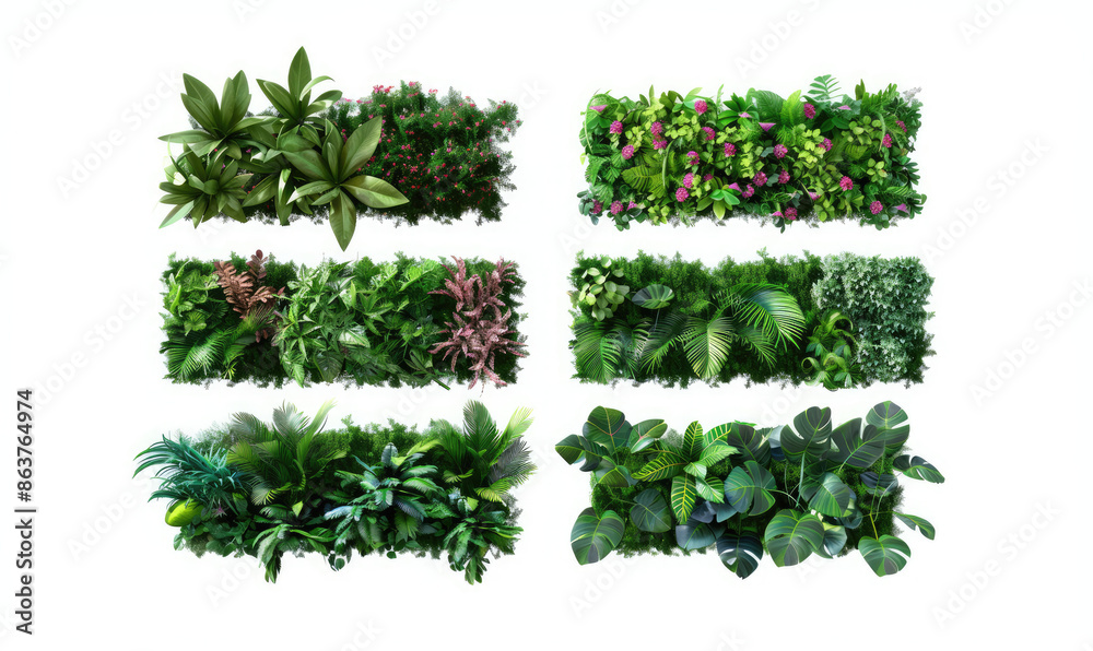 Obraz premium Collection of six rectangular green vertical gardens isolated on white background