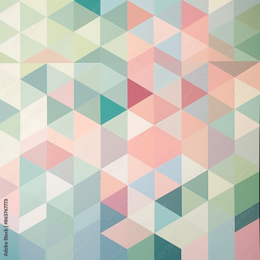 The image shows a geometric pattern with pastel colors, including light green, pink, and blue The image shows a geometric pattern with pastel colors, including light green, pink, and blue