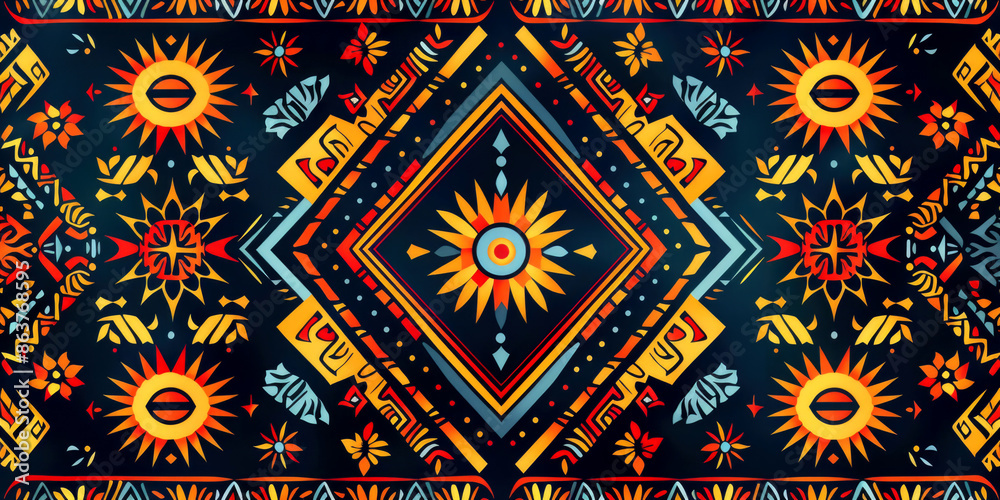 Intricate tribal pattern design on a black background.